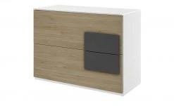 Kommode Holly | Weiß / Hickory (Nachbildung) / Anthrazit