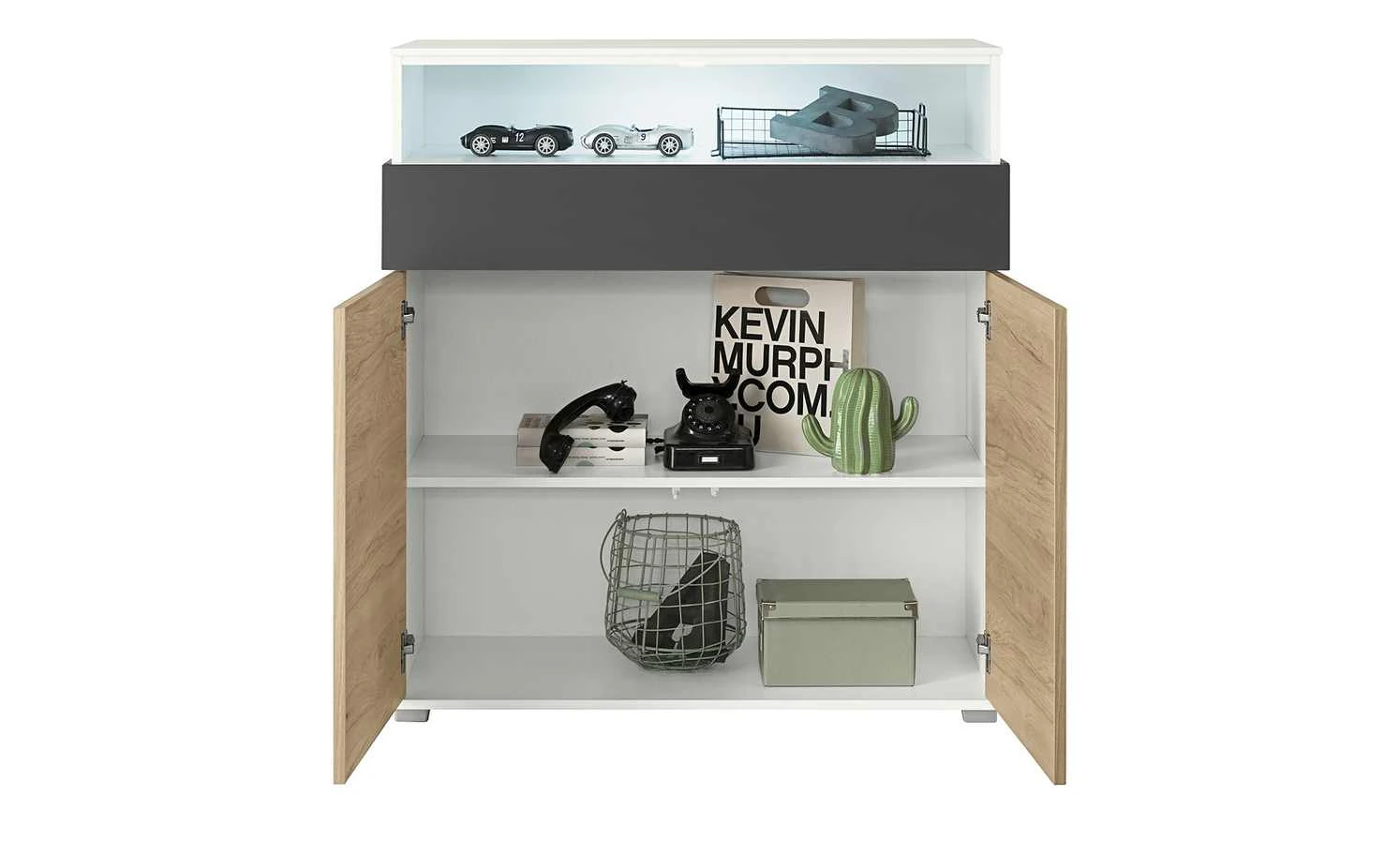 Highboard 2-türig Holly | Weiß / Hickory (Nachbildung) / Anthrazit 2 Highboard 2-türig Holly | Weiß / Hickory (Nachbildung) / Anthrazit – Bild 2
