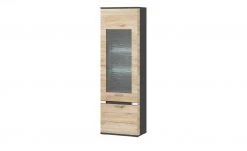 uno Vitrine Katt | Eiche San Remo (Nachbildung) / Graphitgrau links Frontbeleuchtung