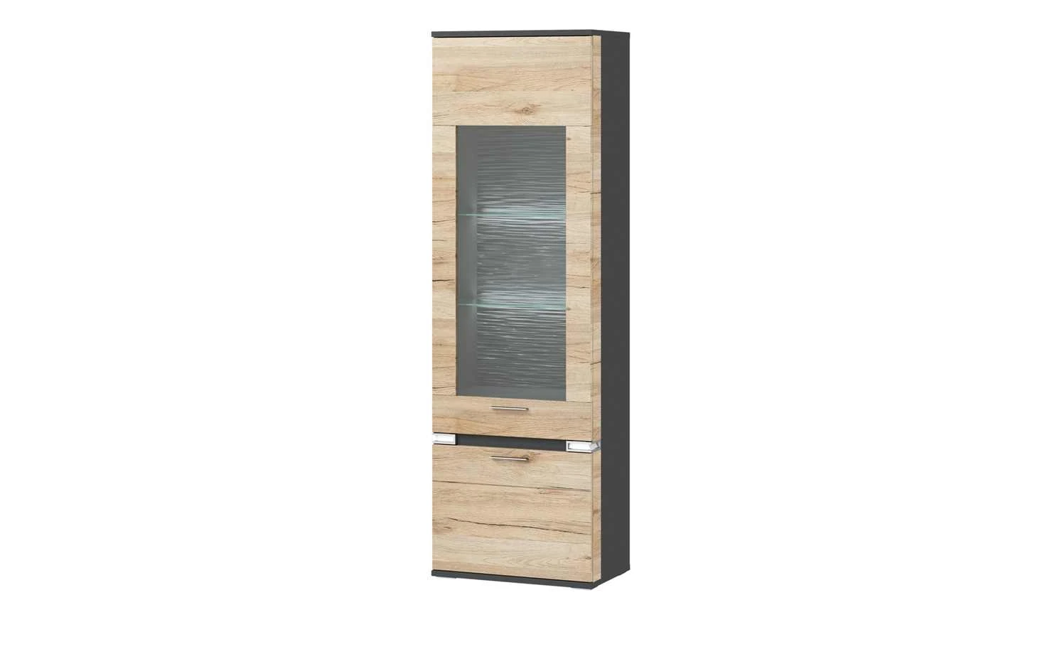 uno Vitrine Katt | Eiche San Remo (Nachbildung) / Graphitgrau rechts Frontbeleuchtung 1 uno Vitrine Katt | Eiche San Remo (Nachbildung) / Graphitgrau rechts Frontbeleuchtung