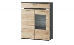 uno Highboard Katt | Eiche San Remo (Nachbildung) / Graphitgrau Frontbeleuchtung Glastür rechts