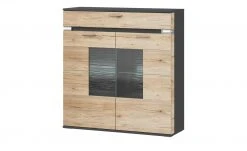 uno Highboard Katt | Eiche San Remo (Nachbildung) / Graphitgrau Frontbeleuchtung