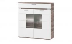 uno Highboard Katt | Weiß / Eiche Trüffel (Nachbildung) Frontbeleuchtung