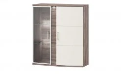 uno Hängevitrine Onyx | Vanille / Eiche Trüffel sägerau (Nachbildung) Spotbeleuchtung Glastür links