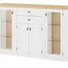 maison bleue Highboard Petit Chalet | Weiß / Asteiche mit Glastüren