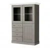 maison bleue Highboard Florian | Grau / Weiß Türen mit Glaseinsatz