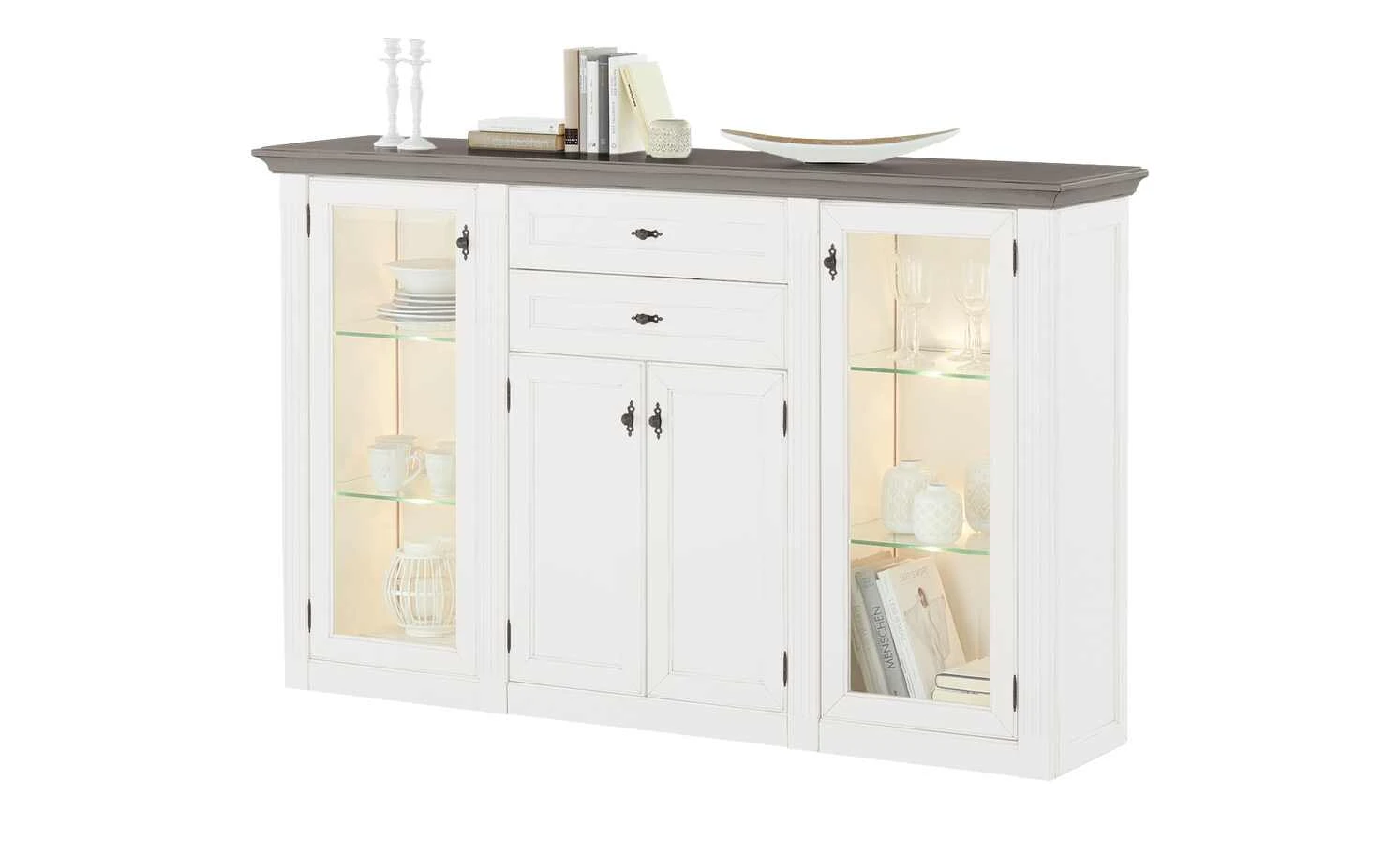 maison bleue Highboard Petit Chalet | Weiß / Graphitgrau mit Glastüren 3 maison bleue Highboard Petit Chalet | Weiß / Graphitgrau mit Glastüren – Bild 3