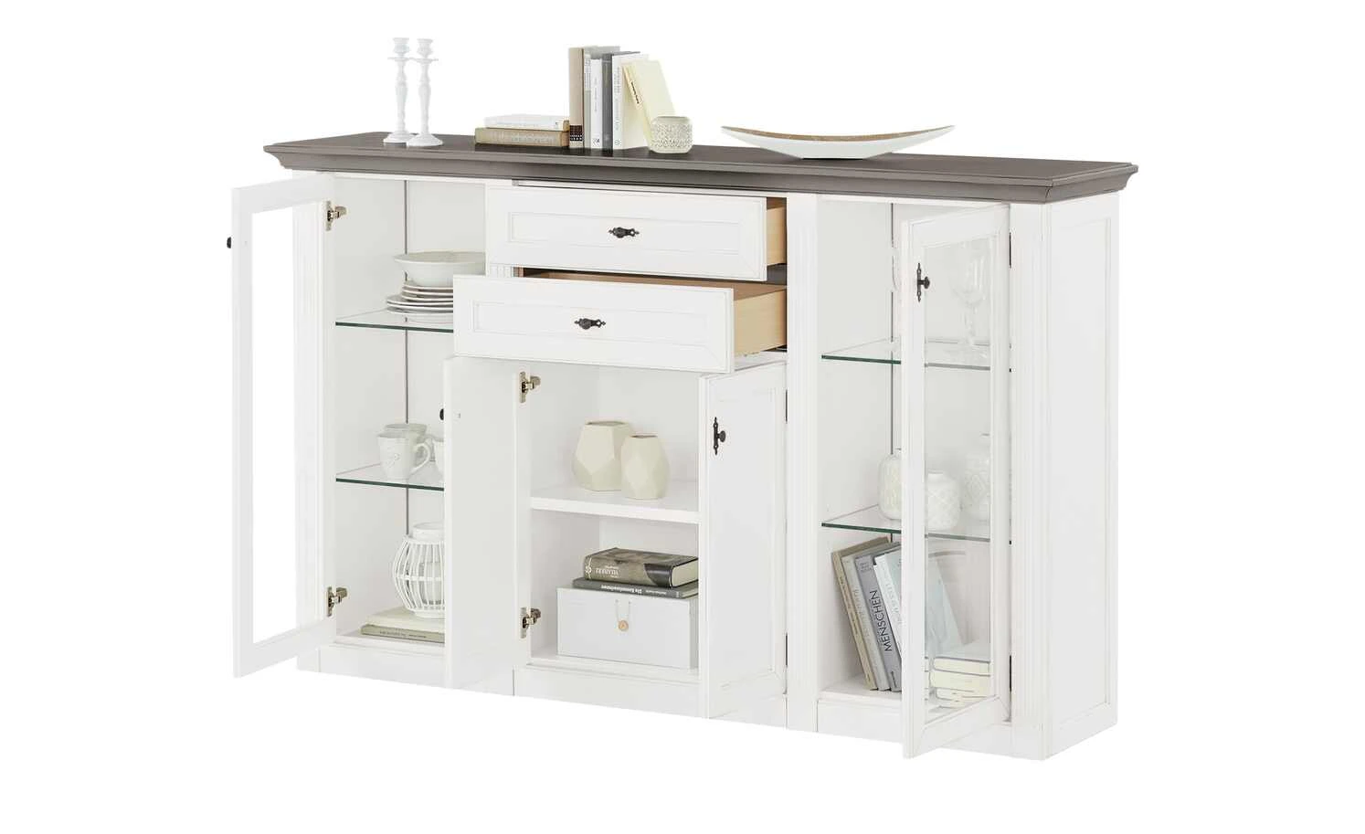 maison bleue Highboard Petit Chalet | Weiß / Graphitgrau mit Glastüren 5 maison bleue Highboard Petit Chalet | Weiß / Graphitgrau mit Glastüren – Bild 5