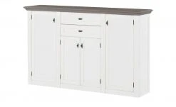 maison bleue Highboard Petit Chalet | Weiß / Graphitgrau mit Holztüren