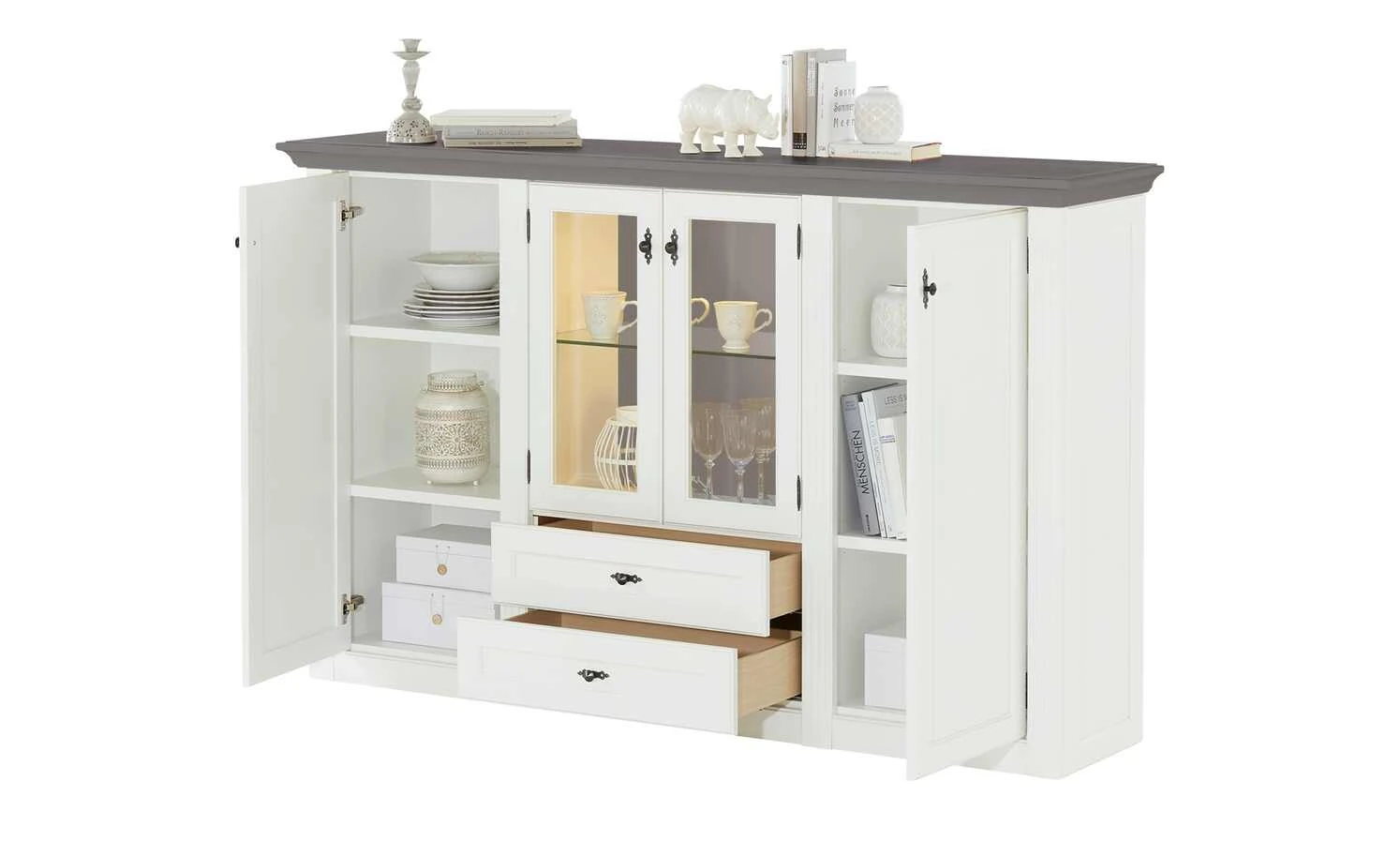 maison bleue Highboard Petit Chalet | Weiß / Graphitgrau mit Glasboden 2 maison bleue Highboard Petit Chalet | Weiß / Graphitgrau mit Glasboden – Bild 2