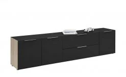 TV-Lowboard Vitreo | Eiche sägerau (Nachbildung) / Anthrazit 225,5|cm