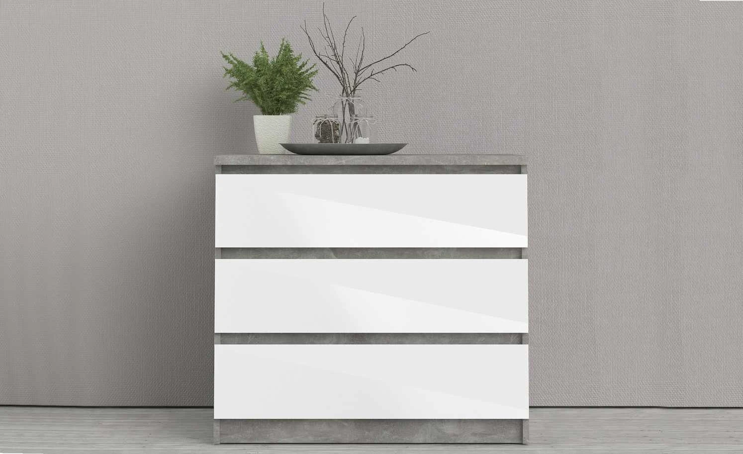 Kommode mit 3 Schüben Nardo | Beton (Nachbildung) / Weiß 70,1|cm 1 Kommode mit 3 Schüben Nardo | Beton (Nachbildung) / Weiß 70,1|cm